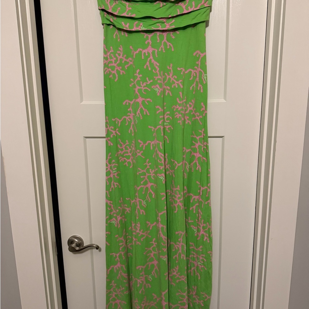 Vintage Green and Pink Strapless Maxi Dress